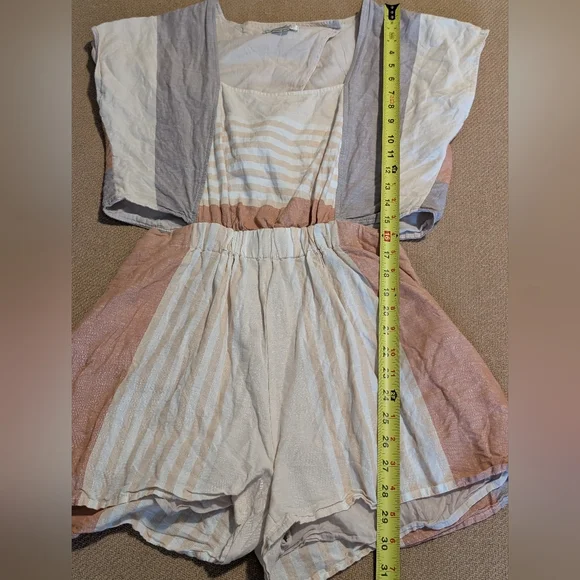 Anthropologie Elevenses Neutral Striped Square Neckline Cut Out Romper - Picture 14 of 16